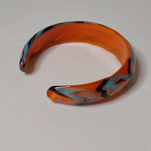 Very Awesome Orange Glass Bracelet 6 3/4 Inches - Picture 5 of 8